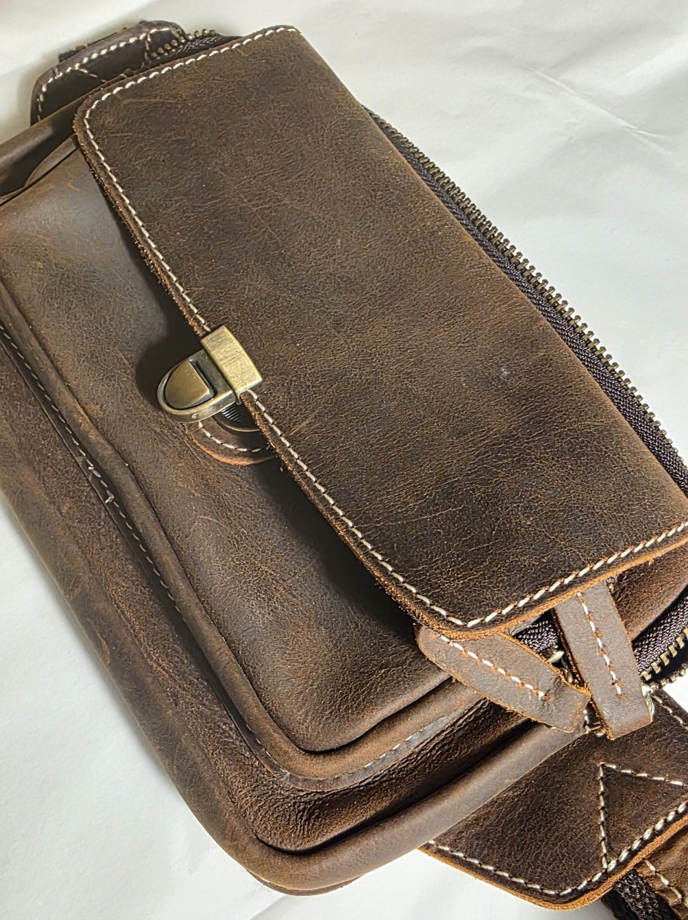 Kattee Brown Leather Sling Bag - Compact Everyday Carry - Picture 7 of 11